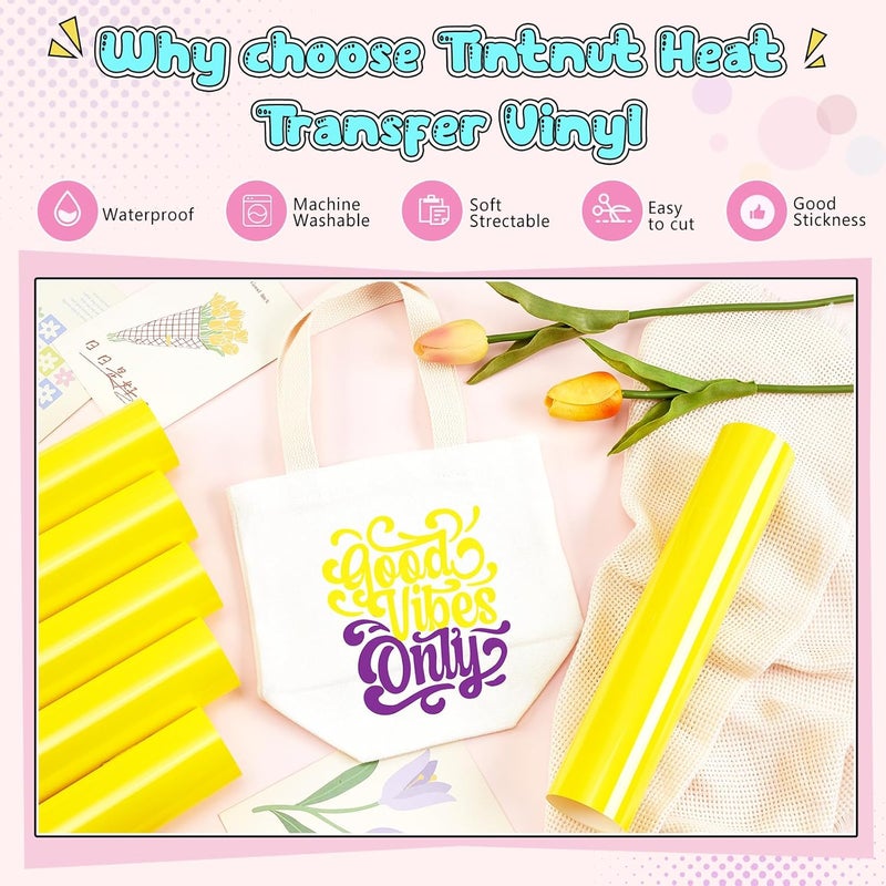 Tintnut Yellow Pear Color Heat Transfer Vinyl -6 Sheets 12"x10" Bright Color Iron on Vinyl for T-Shirts Clothing Bags HTV Vinyl for All Cutting Machine - Image 3